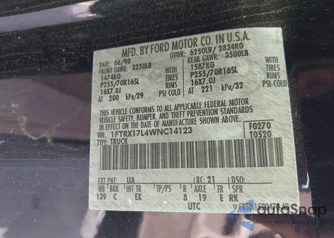 1998 Ford F-150 Lariat/Xl/Xlt from USA, damaged, VIN 1FTRX17L4WNC14123